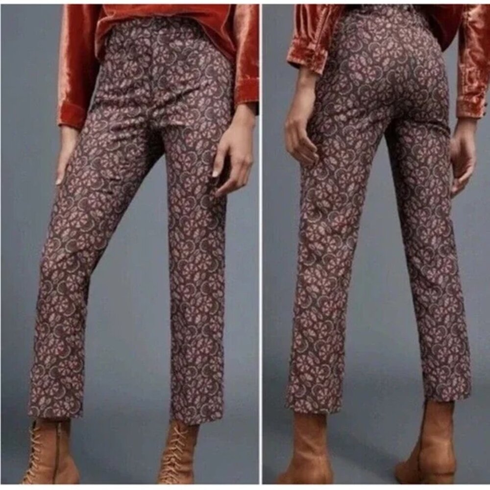 Anthropologie Red and Brown Straight Leg Pants